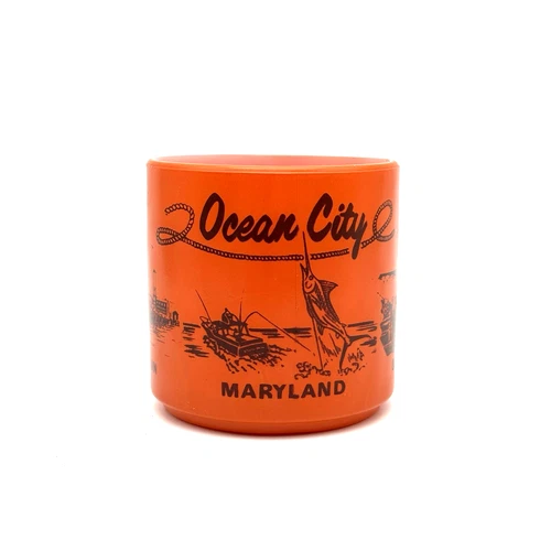 Vintage Federal Glass Ocean City Maryland Orange Milk Glass Souvenir Coffee Mug