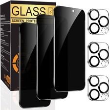 For iPhone 17 16 15 14 13 Pro Max Tempered Glass Privacy Screen Camera Protector