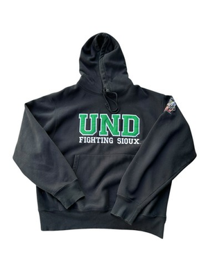 #ad #ad VTG UND Fighting Sioux Hoodie XL Black Signature Sweats Native Head Logo NCAA $64.99