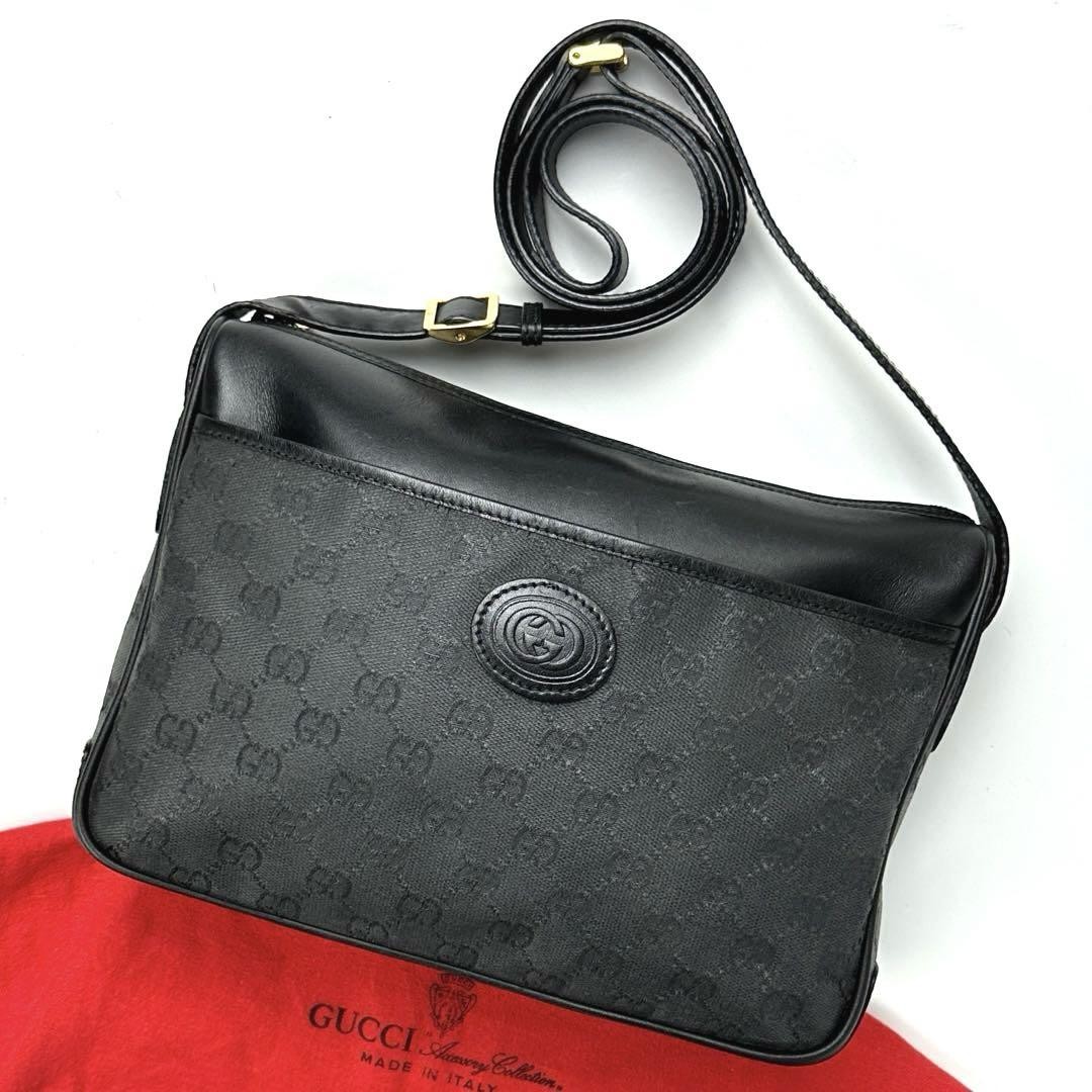 Gucci GG Pattern Black PVC Leather Vintage Crossbody Shoulder Bag-image
