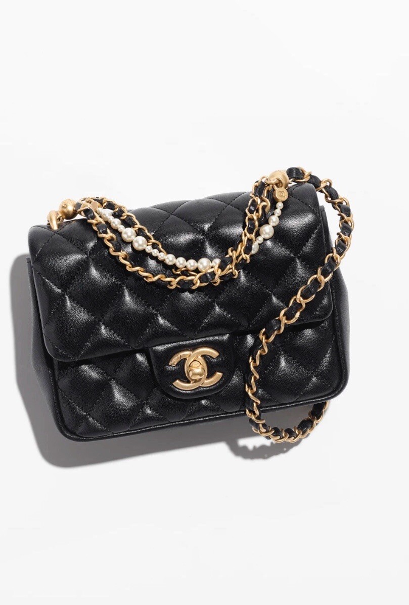 CHANEL 24P Black Flap Bag Pearls Gold Hardware - 💥2024 Latest