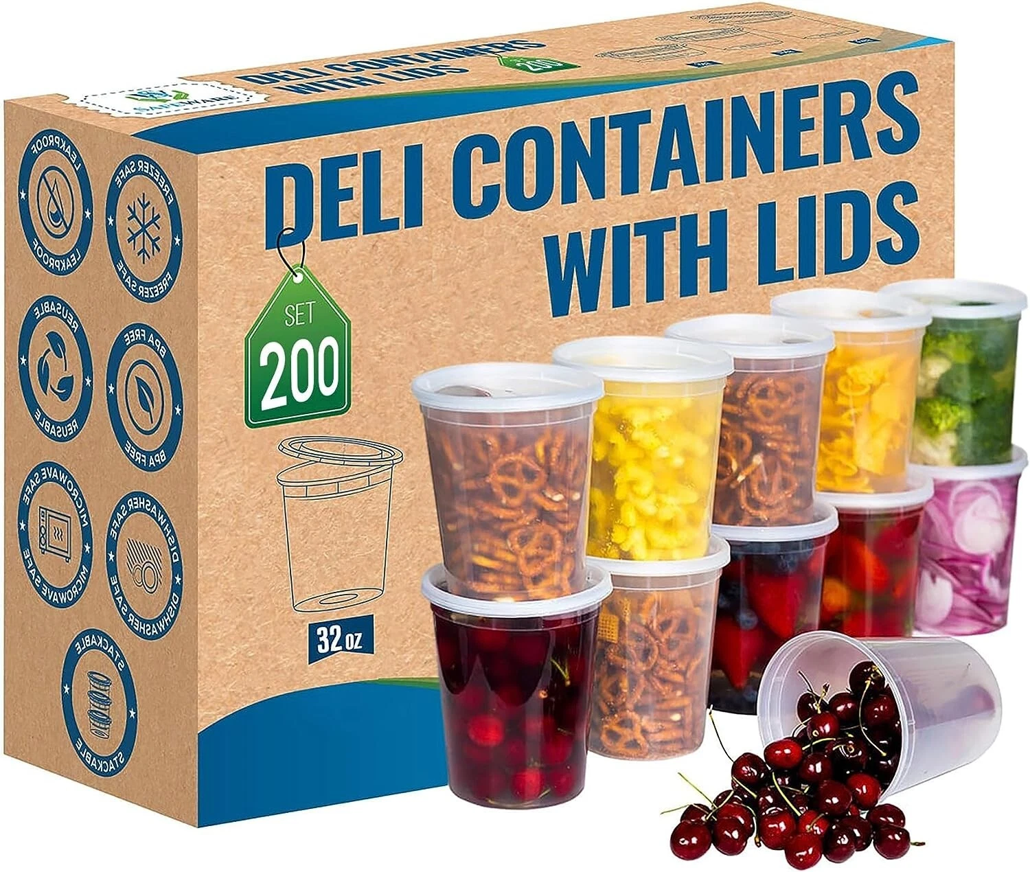 32oz [200 Sets] Deli Plastic Food Storage Containers with Airtight Lids
Opens in a new window or tab
