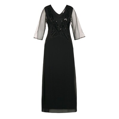 Ulla Popken Sequins Beaded Evening Dress Maxi Event Cocktail Black Womens 24