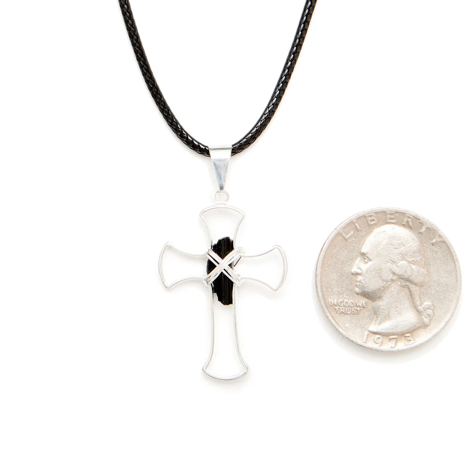 Cruz de Plata con Trozo de Turmalina Moda Collar Colgante Piedras Preciosas Joyería Foto 2 de 4