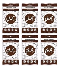 PUR Xylitol Chewing Gum CHOCOLATE MINT (55 Pieces, 6 Pack) Sugarless Vegan Pure
