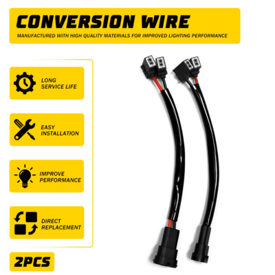 Conversion Wire H11 to H1 Two Harness Headlight Low Beam Adapter Connector Plug