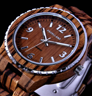 Excellanc Herren Armband Männer Uhr Zebra Holz Holzuhr braun Men Wooden Watch