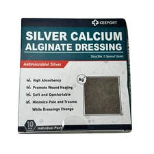 Ceeport Ag Silver Calcium Alginate Wound Dressing Pads 3x3 Patches 10 Sealed