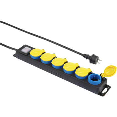 Renkforce 650D-CMB Steckdosenleiste mit Schalter 6fach Schwarz, Gelb, Blau Sc...