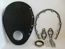 SMALL BLOCK CHEVY BLACK ALUMINUM TIMING CHAIN COVER sbc 283 327 350#6040BLK-KIT 