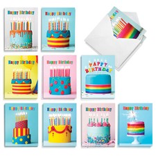 20 Asst'd Blank Birthday Cards 4x5.12" w/Envelope 10 Designs Bold Bright Cakes