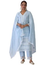 Women's Embroidered Pure Cotton Kurta Pant With Dupatta Set