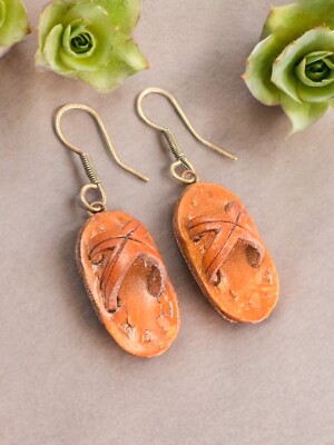 Vintage Hand Fashioned Tiny Leather Sandals Signed Pierced Earrings 