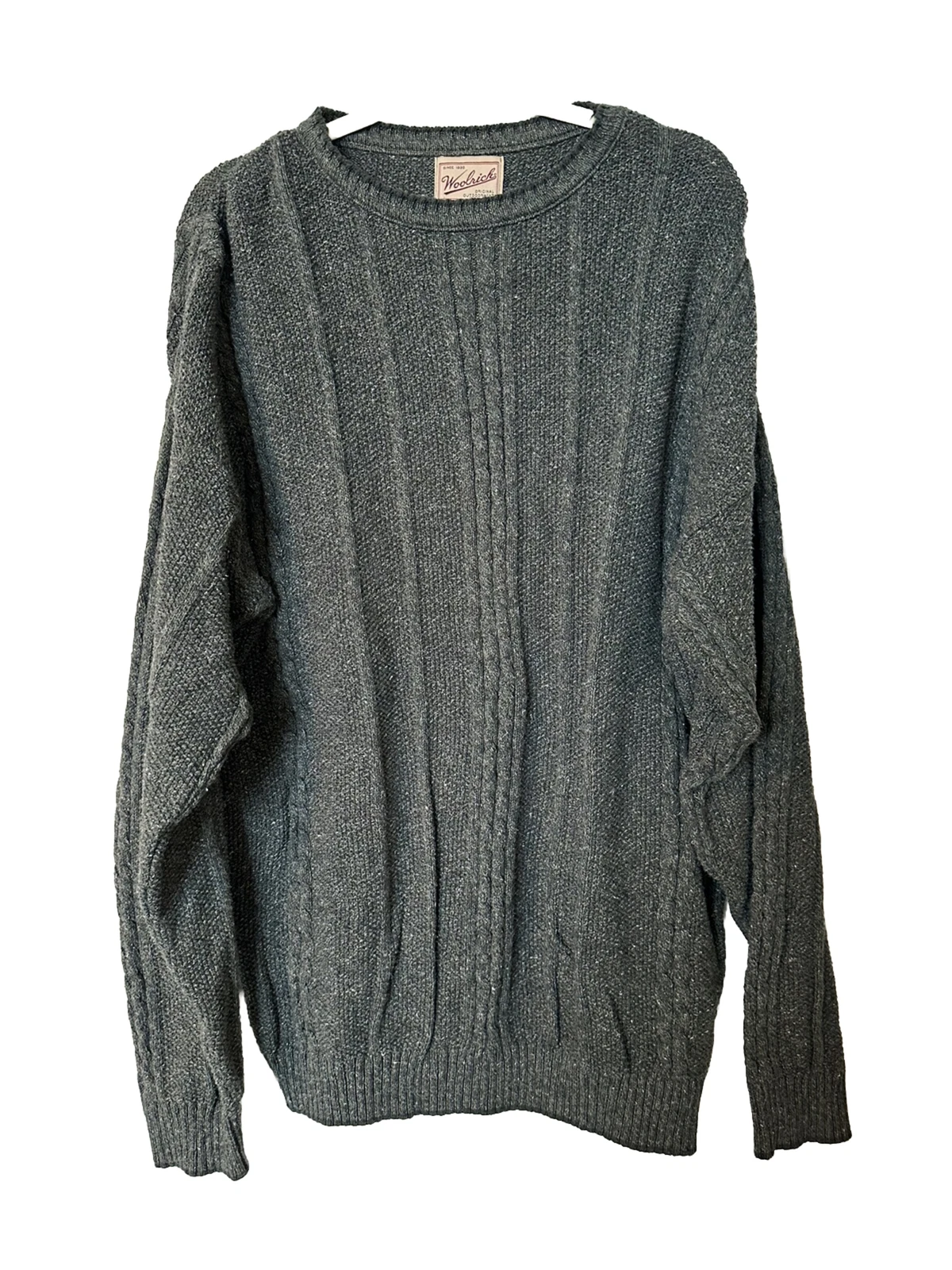 Vintage 90’s Woolrich USA made Gray Cable Knit Ribbed Sweater Men’s Sz XL TALL