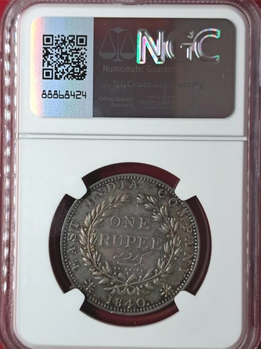 1840-M India 1 Rupee Silver Coin NGC AU Details – British EIC Queen Victo (12.7)
