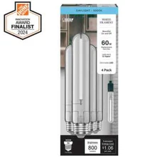 Feit Electric 60W T10L Dimmable Filament E26 Vintage LED Bulb 5000K (4-Pack)