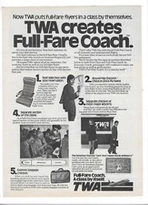 1978 TWA Airlines Full-Fare Coach American Express Vintage Print Advertisement