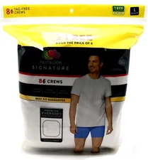 8 White Large L 42-44 Fruit Of The Loom Signature Crew Neck T-Shirts G 107-112CM