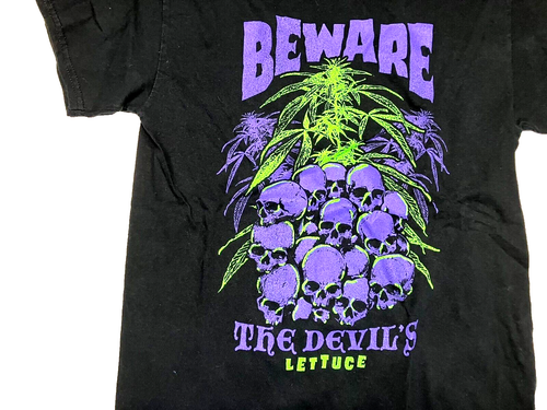 SPENCER'S T-SHIRT schwarz/lila TEUFELSSALAT lustig Marihuana Totenkopf-Logo MEDIUM - Bild 2 von 4