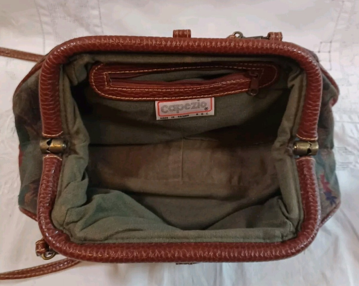 Vintage 1887 Capezio Doctor Bag Top Hinge Purse Tropical Jacquard 
