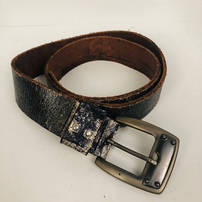 Express Black Genuine Leather Italy Made Chunky Silver Buckle Belt Size Medium Express Genuine Italian Leather Belt With Silver Abstract  main image 2