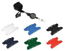 Black Extendable Neck Lanyard with Badge Reel & Two Sided ID Badge Pass Holder