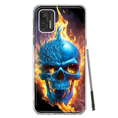For Motorola Moto G Stylus 2021 Shockproof Hybrid Case, Blue Flaming Fire Skull