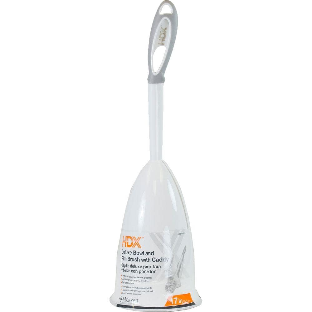 Toilet Bowl Brush with Rim Cleaner and Holder Set Hard Bristle, White