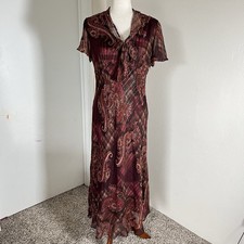 VTG Y2K Fairycore Whimsigoth Romantic Floral Asymmetrical Slip Dress Sz 14P Tie