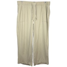 GAP Women's XL Tan Khaki Wide Leg Pants Linen Rayon Drawstring Casual Relaxed