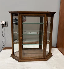 Wood Wall Hanging Curio Cabinet w/ glass shelves and Mirror - Left Knob