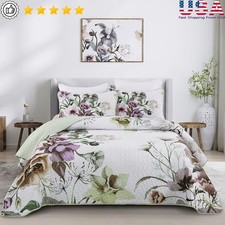 Boho Floral Quilt Set 3 Pieces Lightweight Microfiber Bedding W/ Pillow Shams US