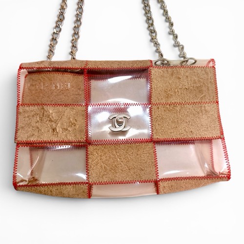 CHANEL Matelasse Patchwork Flap Chain Shoulder Bag PVC Vinyl Suede RED Stitch MC