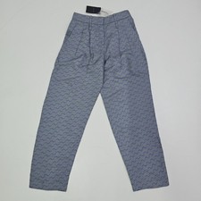 Giorgio Armani Wide Leg Elastic Trousers Grey With Blue Wavy Pattern 38 BNWT