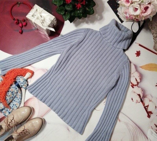 Women Peter Hahn Turtleneck Blue Wool 40 / L / 48