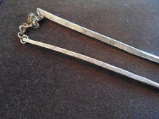 Oriental Antique Chinese Japanese SILVER CHOPSTICKS Etched Chained GEOMETRIC