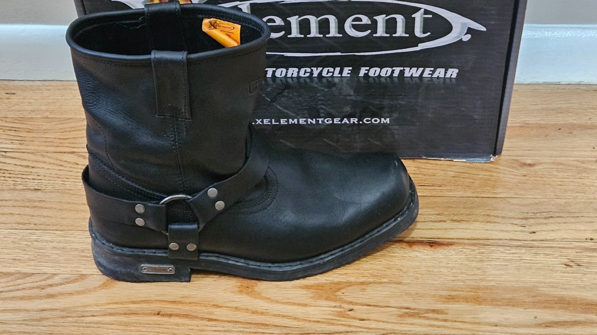 Xelement Black Leather Motorcycle Boots Side Zipper Mens Size 9 Xelement Boots Black Leather Slip-On Motorcycle Biker  main image 4