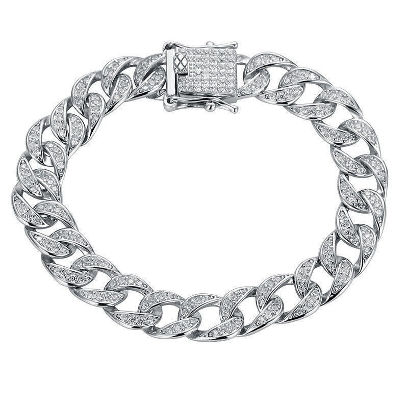 8mm-20cm Moissanite Miami Cuban Link Chain S925 Sterling Silver Bracelet-Used