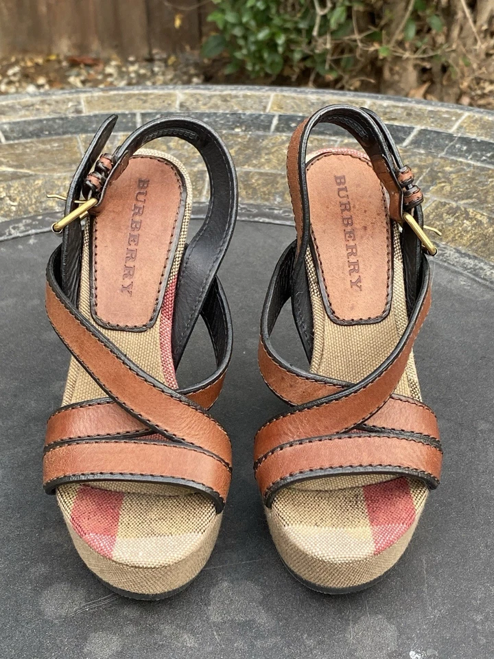 Burberry Nova Check Canvas Wedge Sandals Womens Size EU 36 US 6 - Image 2 of 4