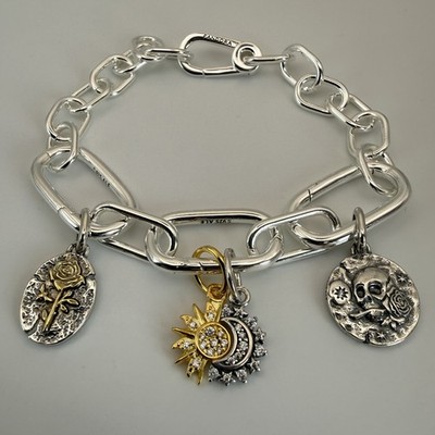 Pandora ME Link Bracelet Sun Moon Rose Skull Charms 19cm S925 ALE