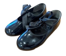 Black Lights Patent Leather Tap Shoes Ribbon Tie Girls Size 9