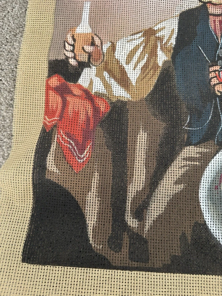 Vintage Unused Tapestry Canvas Imre Revesz (Hungarian 1859-1945) Tavern Portrait - Image 3 of 4