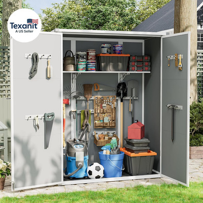 51 Cu.Ft Vertical Storage Shed, 4.3 Ft X 5.6 Ft Resin Outdoor Shed Waterproof Pl