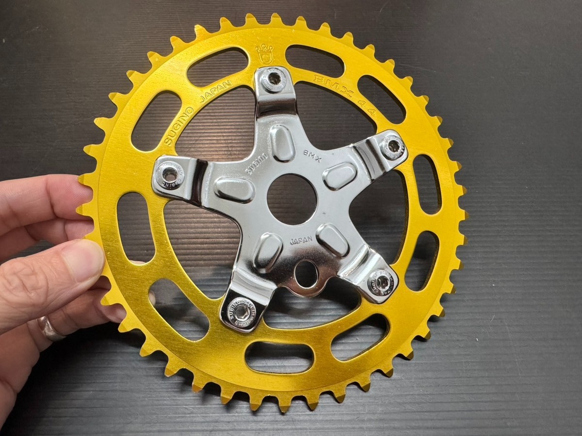 NOS Vintage SUGINO 44T Gold Chainring Sprocket W/Spider old school