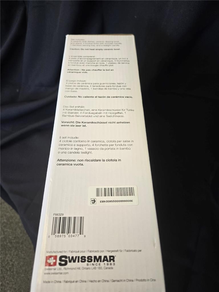 &= Swissmar Rubik 12-Piece Fondue Set Serving White Ceramic Wood Base F66329