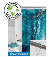 Mainstays Waterproof Marble Shower Curtain Set Recycled PEVA Blue