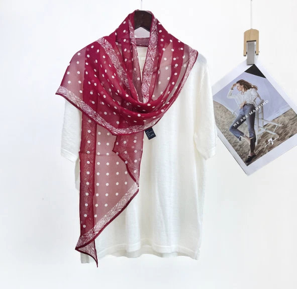 100% Mulberry Silk Shawl adorn Print Bandanna Square Scarf 165X32cm Neckerchief