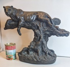 John Letts Bronzed Resin Figure Of A Panther Resting In A Tree 13 Inch Tall