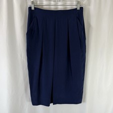 Dana Buchman 100 Silk Skirt Women's 8 Blue Pleated Zip Back Pockets Soft