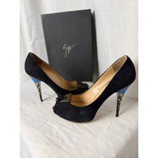 Giuseppe Zanotti PIX 100 Plato Black Suede Art Deco Heel Pumps EU 40